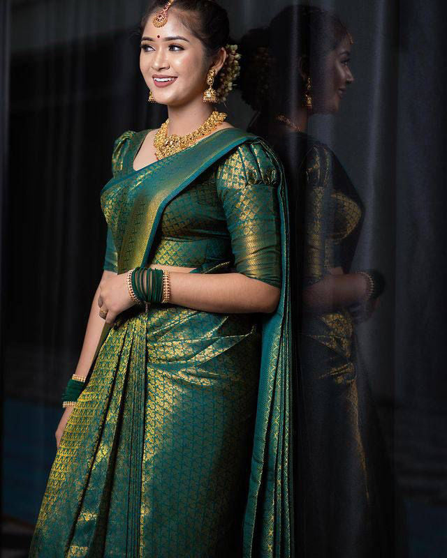 Light Green Bridal Kanchi Pattu Saree - Blush by Mounika