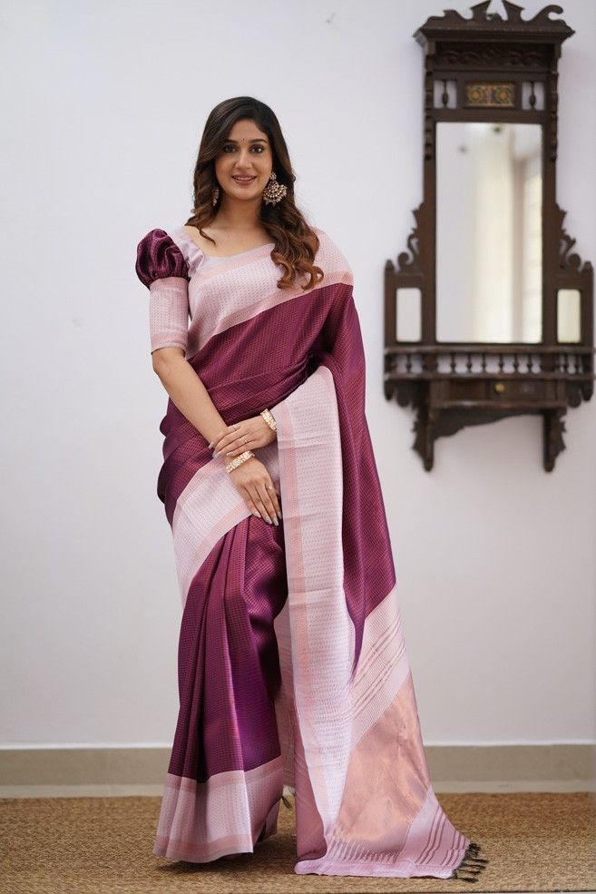 Nishu Wine Soft Silk Saree With Elegant Blouse