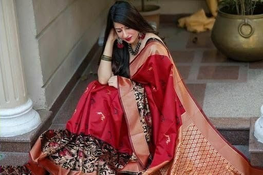 Neha Red Soft Banarasi Silk Saree With Sensational Blouse 