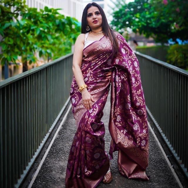 Mitali Purple Banarasi Silk Saree With Impressive Blouse 