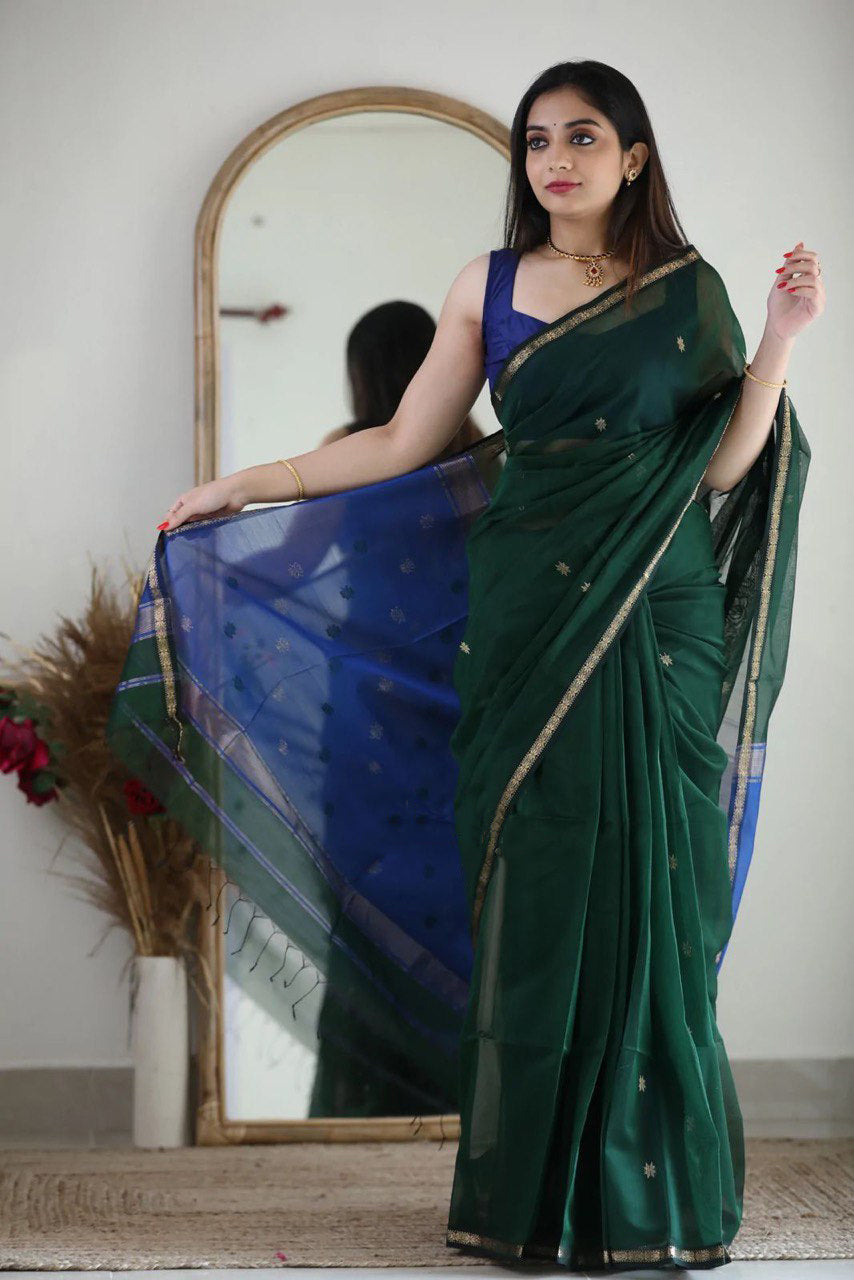 Buy Pista Green Saree Contrast Blouse for Women Online from India's Luxury  Designers 2024