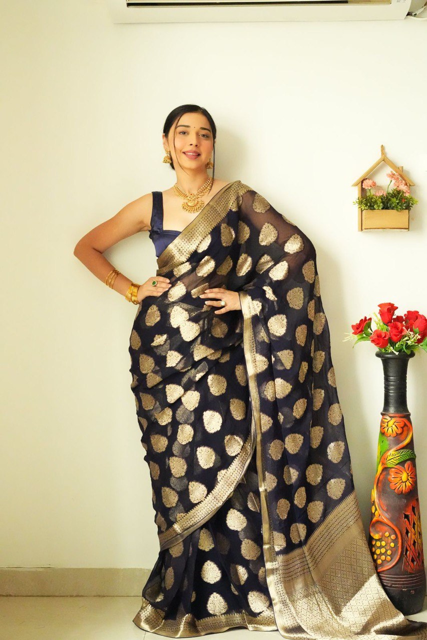 Black Bean Soft Silk Saree with Floral Woven Border and Pallu – MySilkLove