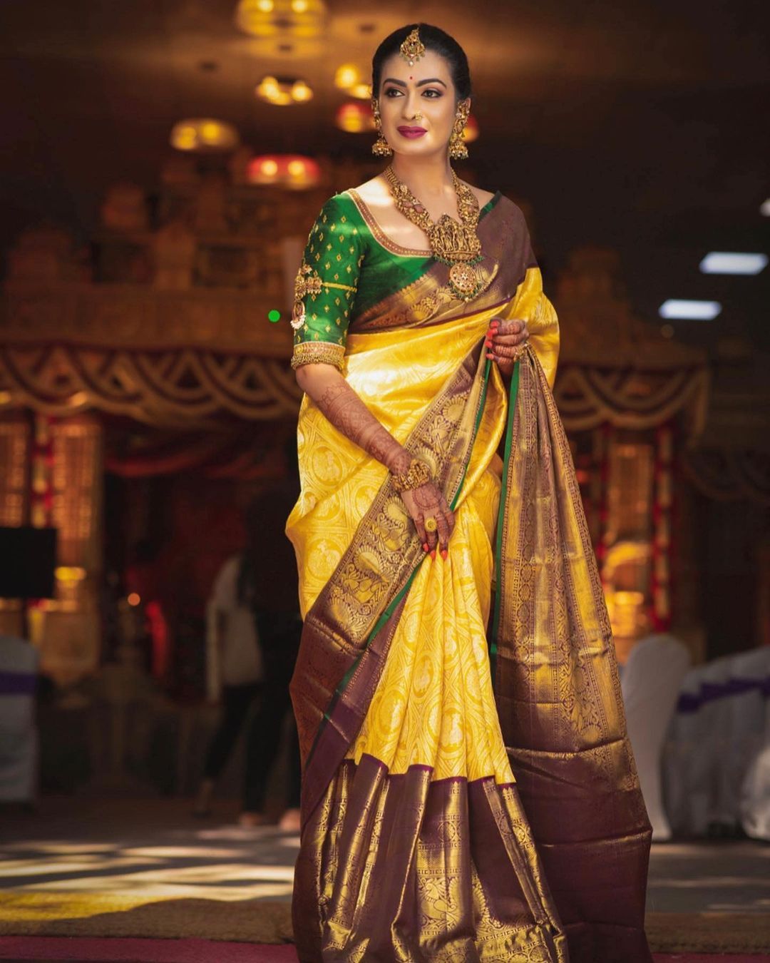 Janvi Yellow Soft Banarasi Silk Saree With Flamboyant Blouse Piece