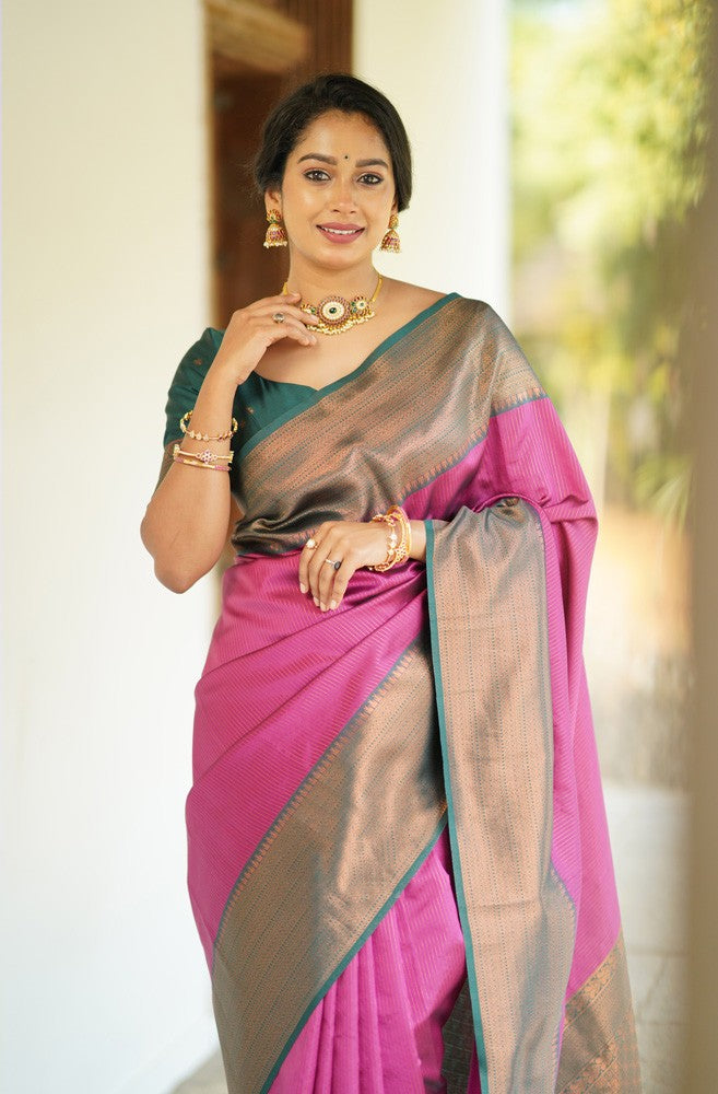 Frostbite Pink Soft Silk Saree with Floral Woven Border and Pallu –  MySilkLove