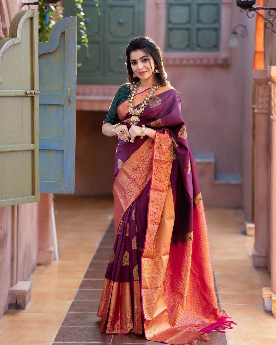 Priya Wine Soft Banarasi Silk Saree With Adorable Blouse Piece