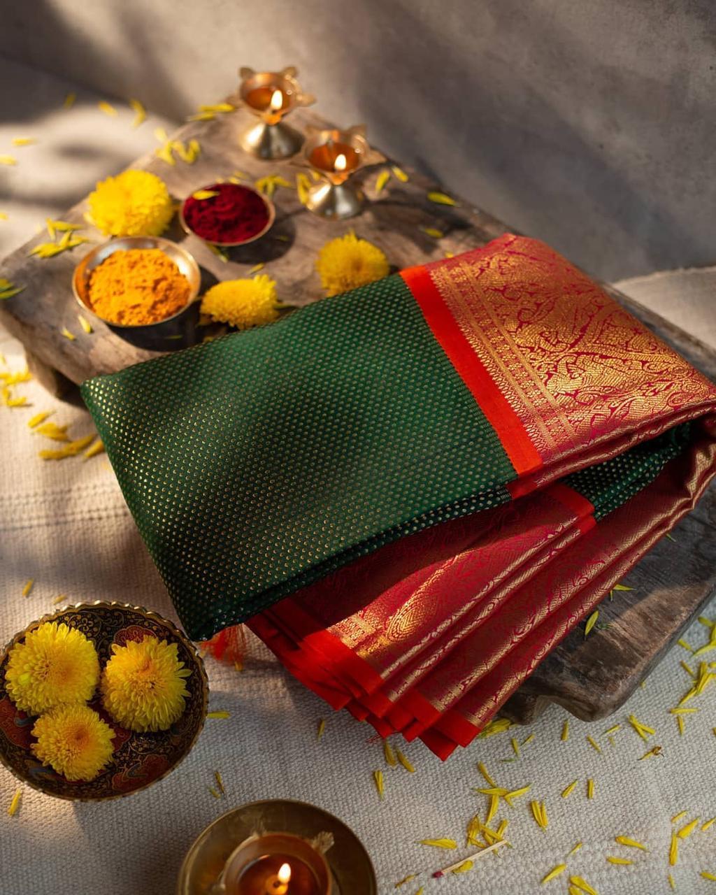 Suhani Green-Red Kanchipuram Silk Saree
