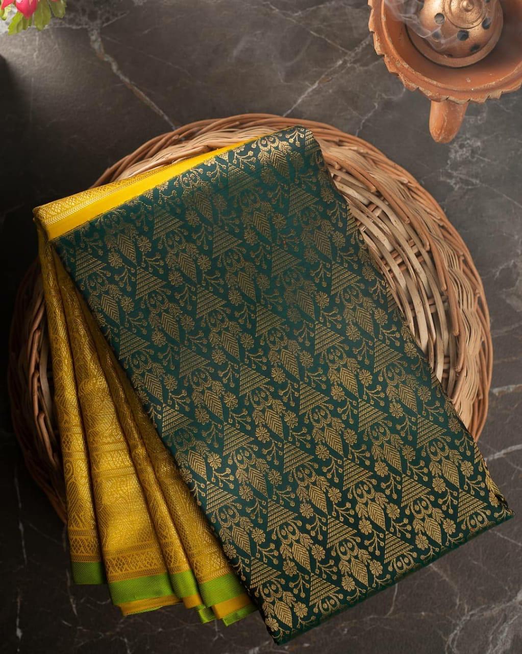 Shruti Yellow-Green Kanchipuram Saree